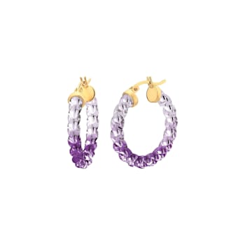 14K Yellow Gold Over Sterling Silver Painted Mini Rope Hoops in Purple
