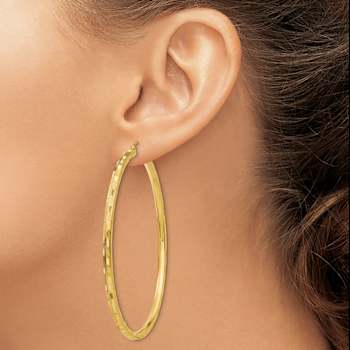 14k Yellow Gold 2 9/16" Diamond-Cut Hoop Earrings