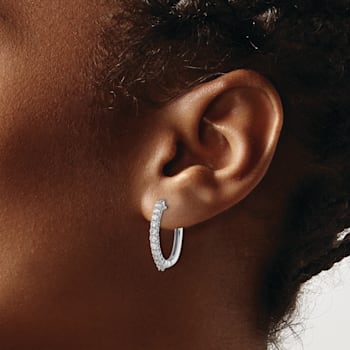 Rhodium Over 14K White Gold Lab Grown Diamond SI1/SI2, G H I, Hinged
Hoop Earrings
