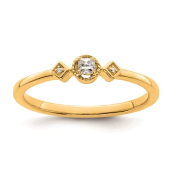 14K Yellow Gold Petite Beaded Edge Cushion Diamond Ring 0.10ctw