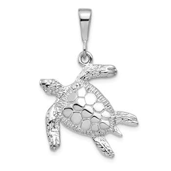 Rhodium Over 14k White Gold Solid Polished and Textured Open-Backed Sea
Turtle Pendant