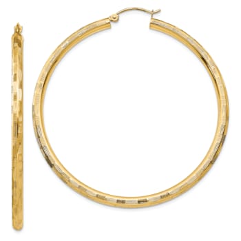 14K Yellow Gold 2 3/16" Diamond-Cut Hoop Earrings