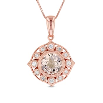 1.28cttw Morganite and Diamond Pendant in 14k Rose Gold