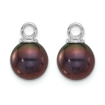 Rhodium Over 14K White Gold 7-8mm Black and White Freshwater Cultured
Pearl Dangle Hoop Earrings