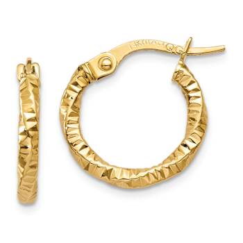 14k Yellow Gold Polished and Textured 9/16" Twisted Hoop Earrings