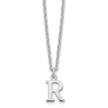 Rhodium Over Sterling Silver Cutout Letter R Initial Necklace