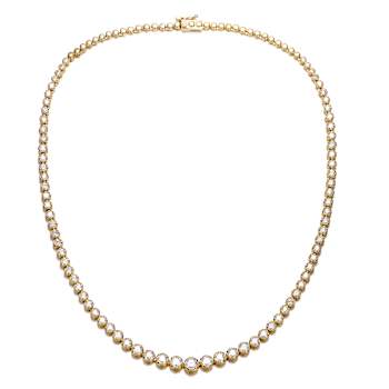 CZ Graduated Tennis Necklace In 14K Gold Over Sterling Silver