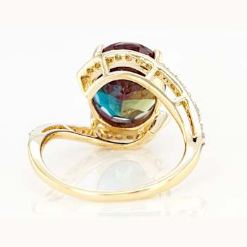 Lab-Created Alexandrite And White Diamond Bypass Ring In Solid 14K
Yellow Gold 4.68ctw