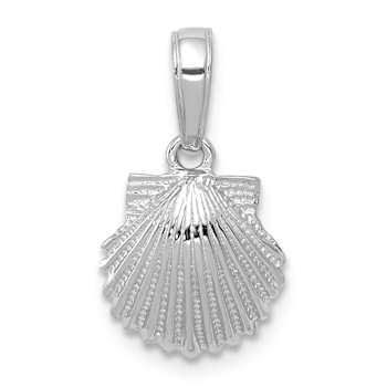 Rhodium Over 14k White Gold Textured Scallop Shell Pendant