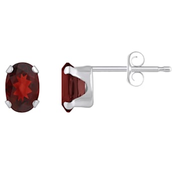 6x4mm Oval Garnet Rhodium Over 10k White Gold Stud Earrings