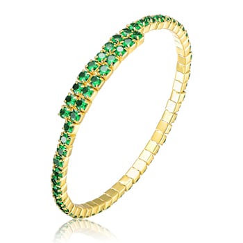 Emerald Color CZ Bypass Tennis Bracelet In 14K Gold Over Brass