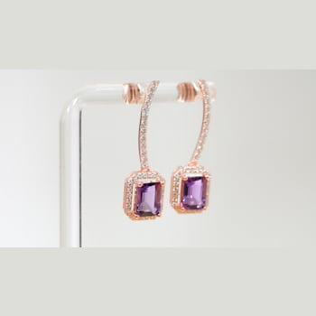 Amethyst and CZ 3.19 Ctw Octagon 18K Rose Gold Over Sterling Silver
Dangle Earrings