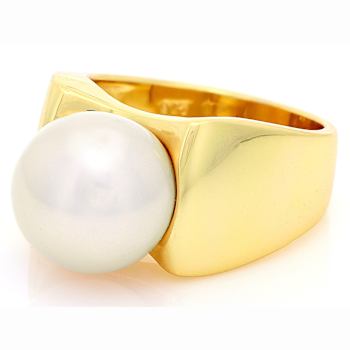 Pearl Solitaire Ring In 18K Gold Over Sterling Silver