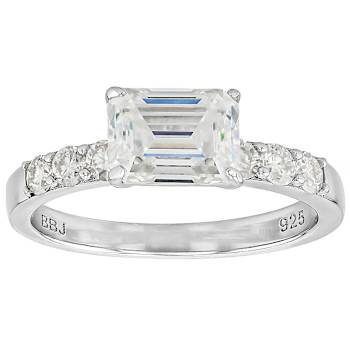 Refined Moissanite Emerald-Cut Ring And Band Set In Platinum-Enhanced
Sterling Silver