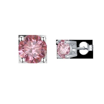 Pink Moissanite Sterling Silver Solitaire Minimalist Stud Earrings
