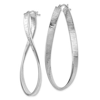 Rhodium Over 14k White Gold Textured 2 1/8" Twisted Oval Hoop Earrings