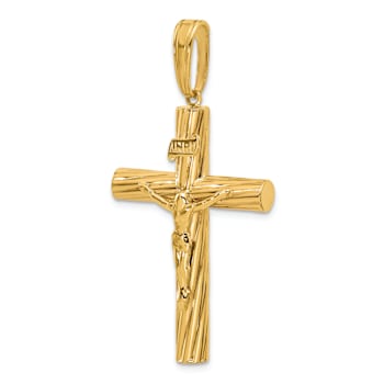 14k Yellow Gold Polished and Textured Crucifix Pendant