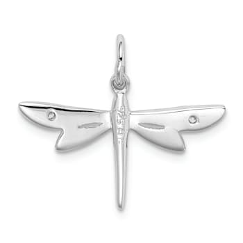 Rhodium Over Sterling Silver Cubic Zirconia Dragonfly Pendant
