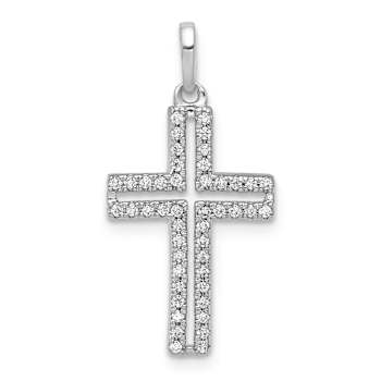 Rhodium Over 14k White Gold Diamond Cross Pendant