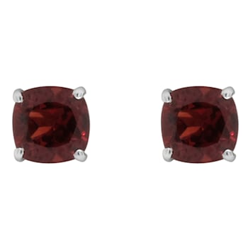 6mm Square Cushion Garnet Rhodium Over Sterling Silver Stud Earrings
