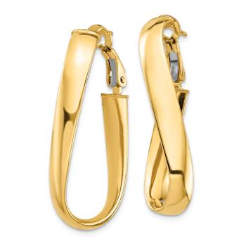 14k Yellow Gold 1 3/8" High Polished Twisted Oval Hoop Earrings