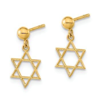 14k Yellow Gold Polished Star of David Dangle Earrings