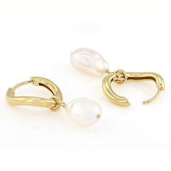 Freshwater Pearl Drop Earrings 10mm In 14K Gold Over Sterling Silver