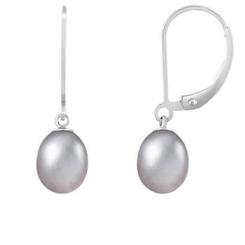 7-8mm Gray Cultured Freshwater Pearl Rhodium Over Sterling Silver Earrings