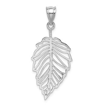 Rhodium Over 14k White Gold Polished Leaf Pendant
