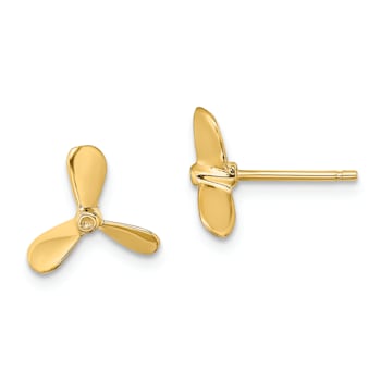 14k Yellow Gold 10.5mm 2D Propeller Stud Earrings