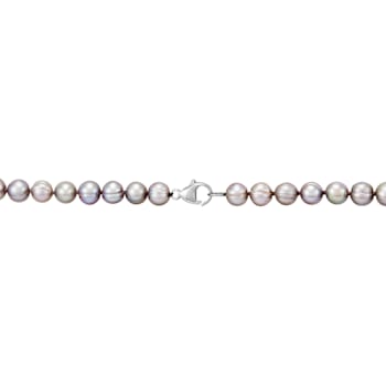 7-10mm Gray Freshwater Pearl with Crystal Accents Sterling Silver Strand Necklace
