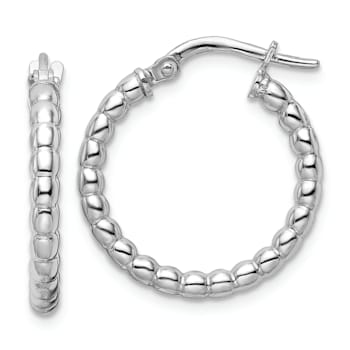 Rhodium Over Sterling Silver Polished 2.25mm Beaded Hoop Earrings