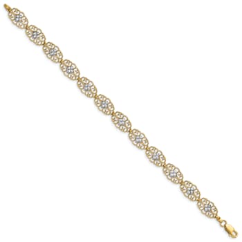 14k Two-tone Gold Diamond-Cut Fancy Link Bracelet