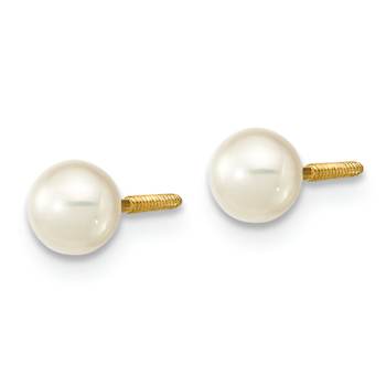 14k Yellow Gold 4-5mm White Near Round Freshwater Cultured Pearl Stud Earrings