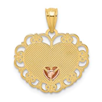 14K Two-tone Gold  Textured Mom in Heart Pendant