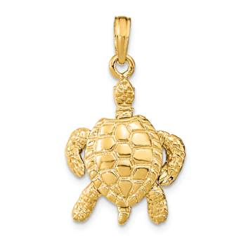 14k Yellow Gold Textured Sea Turtle with Moveable Head and Legs Pendant