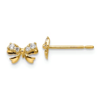 14K Yellow Gold Cubic Zirconia Children's Bow Post Earrings