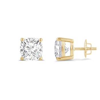 White Cubic Zirconia 14k Yellow Gold Studs With Velvet Gift Box 3.00ctw