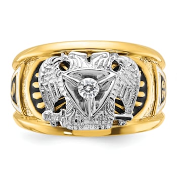 10K Two-tone Yellow and White Gold Men's Enamel and Diamond 32nd
Scottish Rite Masonic Ring 0.103ctw