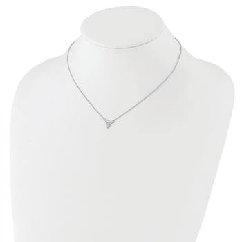 Rhodium Over Sterling Silver Polished Shark Tooth with 2 Inch Extension Necklace