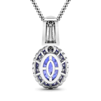 1.60ctw 14K White Gold Tanzanite and White Diamond Pendant with 18 inch
Cable Chain