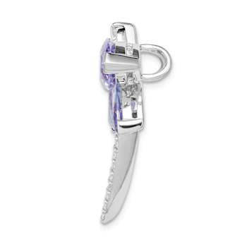 Rhodium Over Sterling Silver Lavender Cubic Zirconia Dragonfly Slide
