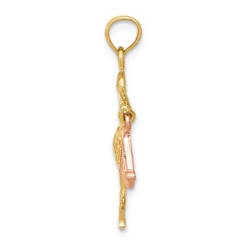 14K Two-tone Gold  Textured Stork Pendant