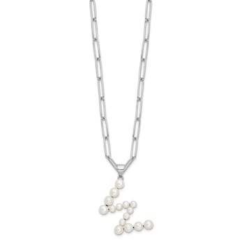 Rhodium Over Sterling Silver 3-5.5mm Freshwater Cultured Pearl LETTER W
18-inch Necklace