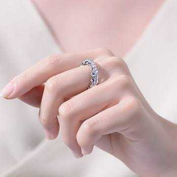 Modern CZ Band Ring In White Rhodium Over Brass