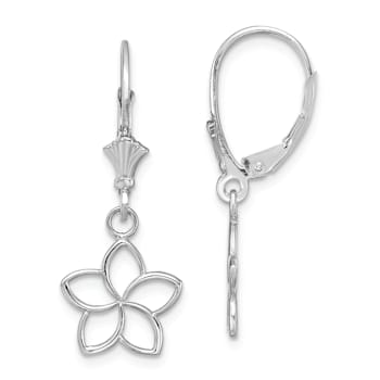 Rhodium Over 14k White Gold Polished Cut-Out Flower Dangle Earrings