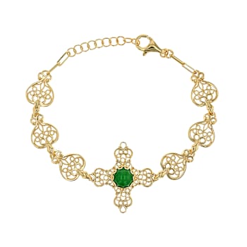 Jadeite Cross Bracelet In 18K Gold Over Sterling Silver 8mm