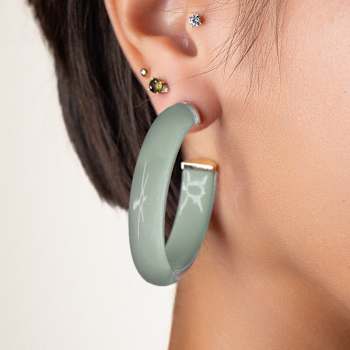 14K Yellow Gold Over Sterling Silver Medium Illusion Acrylic Hoops in Watercress