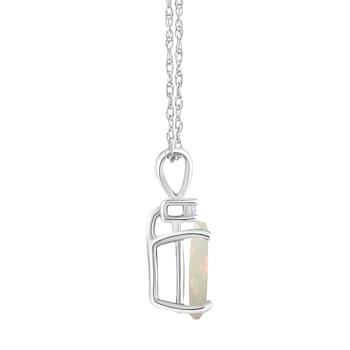8x5mm Pear Shape Opal with Diamond Accent 14k White Gold Pendant With Chain