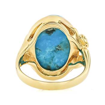 Turquoise Oval Ring With Flower Detail In 18K Gold Over Sterling Silver 18x13mm